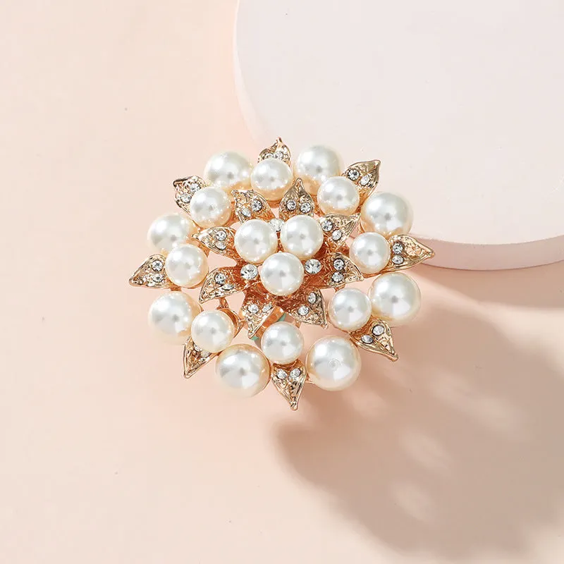 Big White Pearl Flower Ring Women Engagement Jewelry