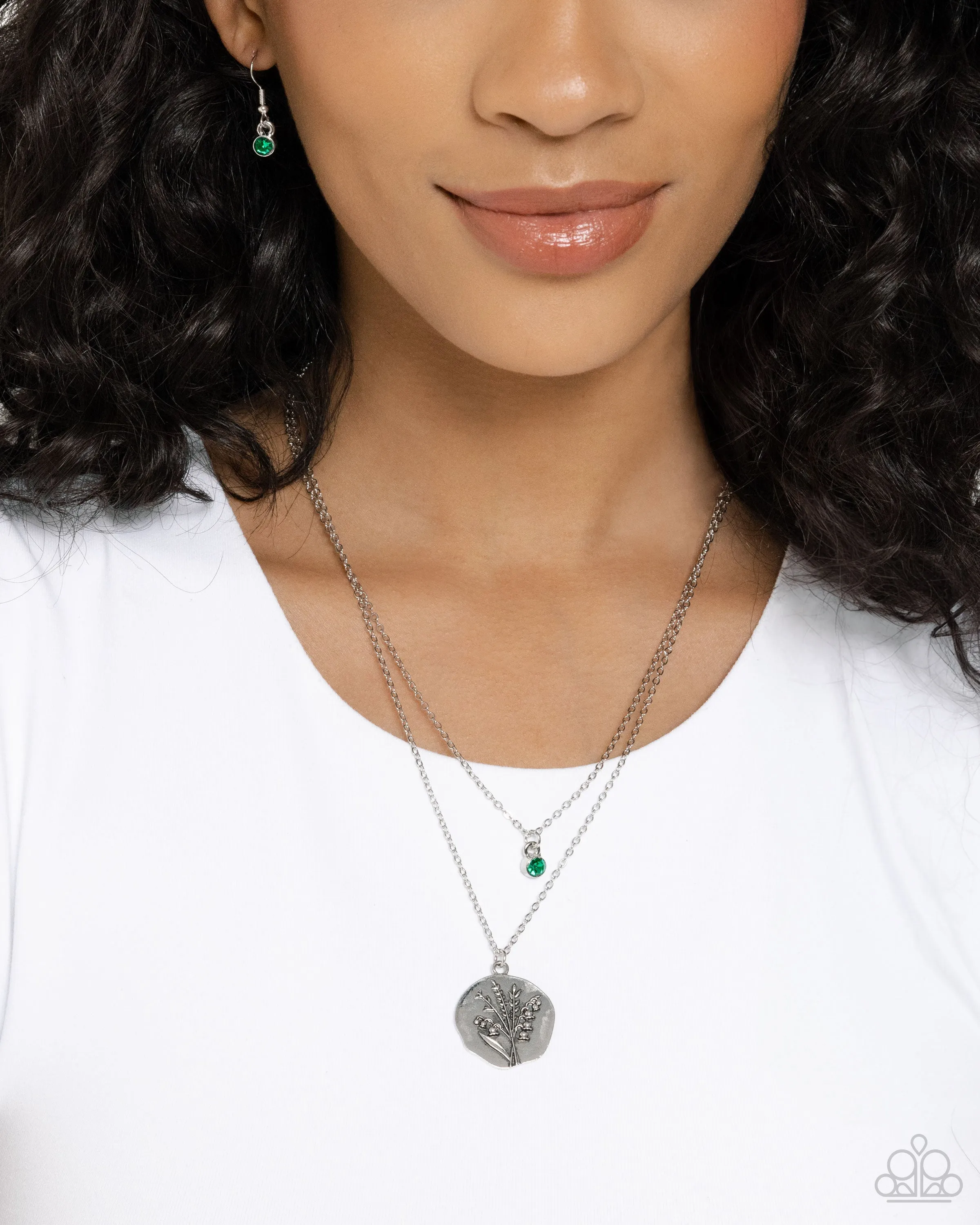 Birthstone Beauty - Green - Rhinestone May Flower Pendant Tiered Paparazzi Short Necklace