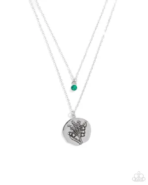 Birthstone Beauty - Green - Rhinestone May Flower Pendant Tiered Paparazzi Short Necklace