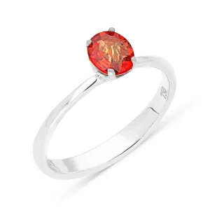 Birthstone Oval Cut Orange and Red Sapphire Solitaire Ring