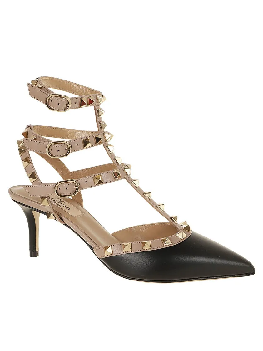 Black Calfskin Rockstud Pumps
