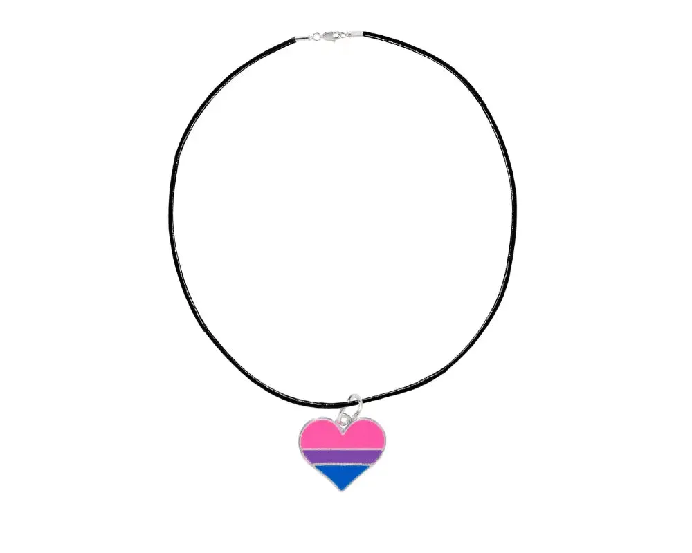 Black Cord Heart Bisexual LGBTQ Necklaces ()