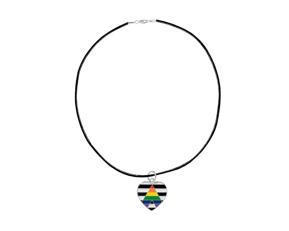 Black Cord Straight Ally LGBTQ Pride Heart Necklaces ()