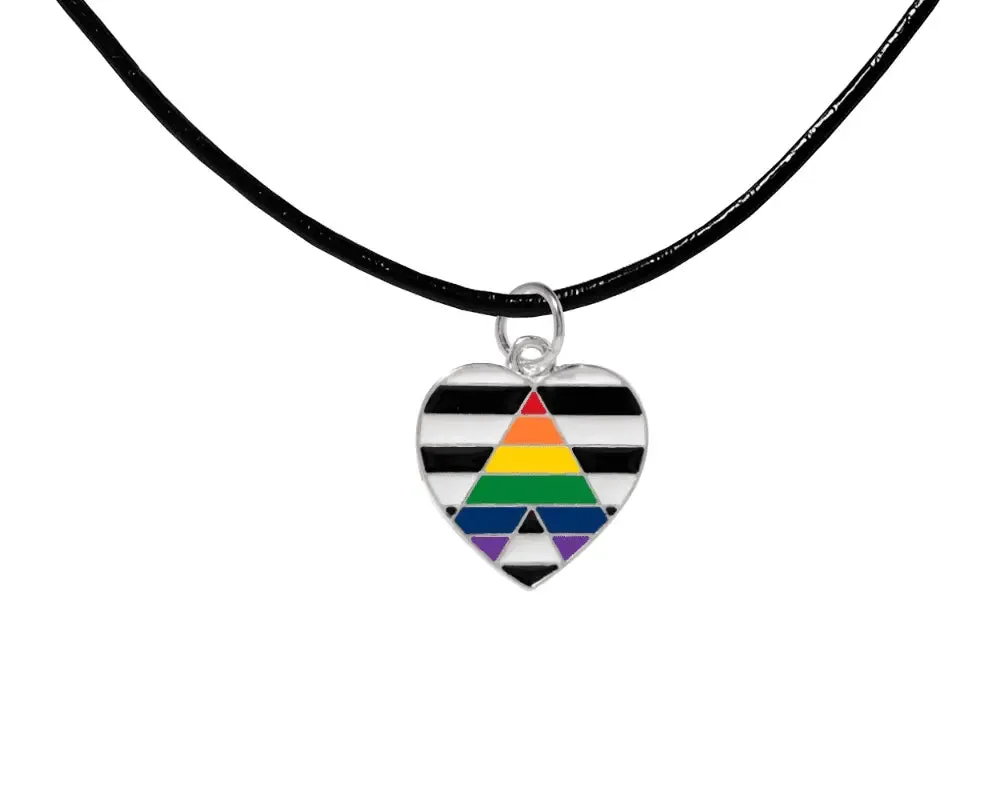 Black Cord Straight Ally LGBTQ Pride Heart Necklaces ()