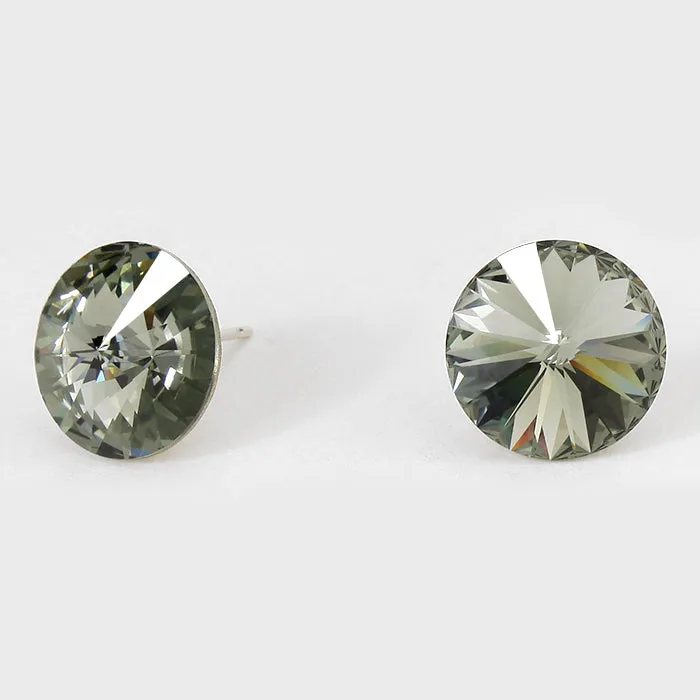 Black Diamond Small Round Crystal Stud Earrings | 15mm = 0.59" | 114065