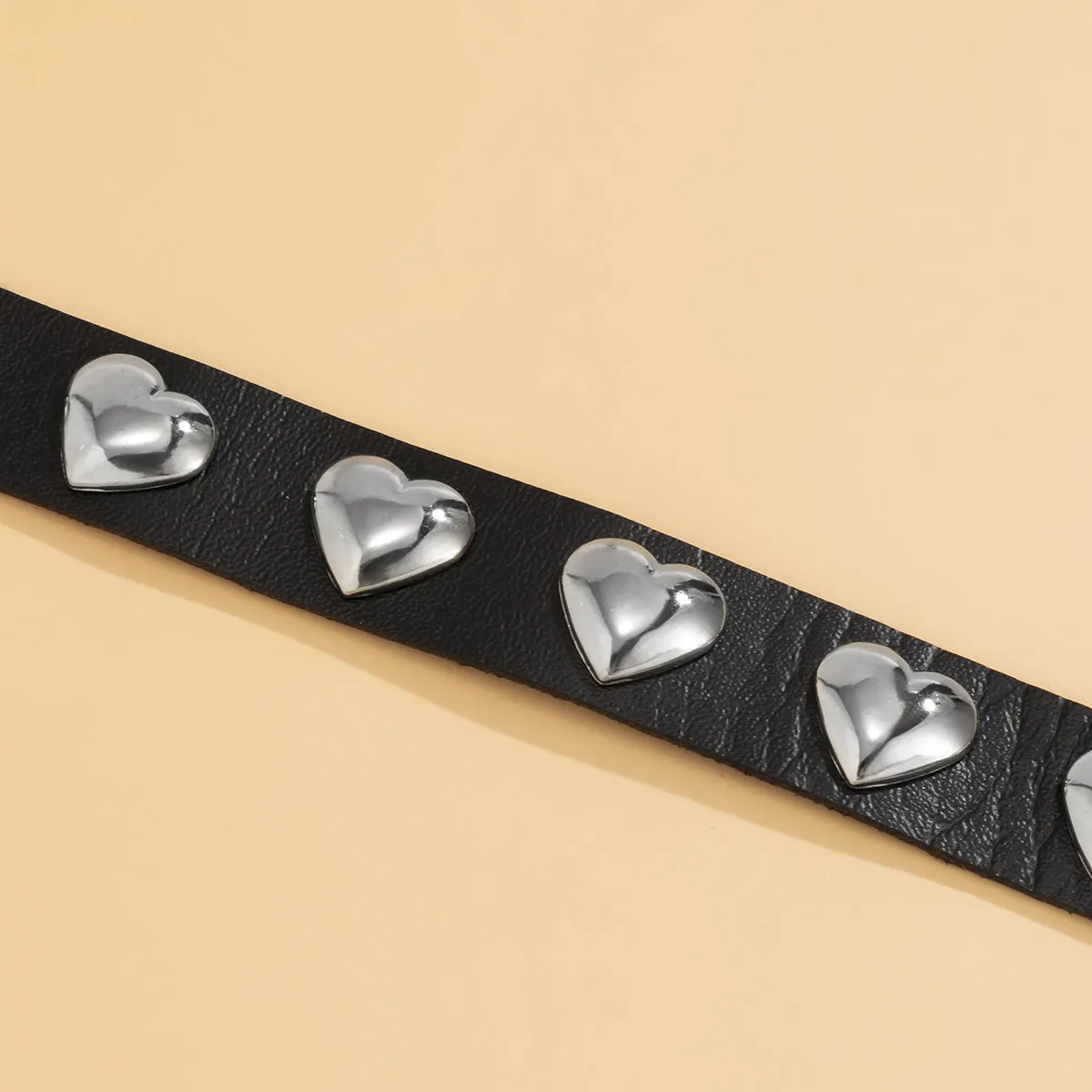 Black Polystyrene & Silver-Plated Heart Station Choker Necklace
