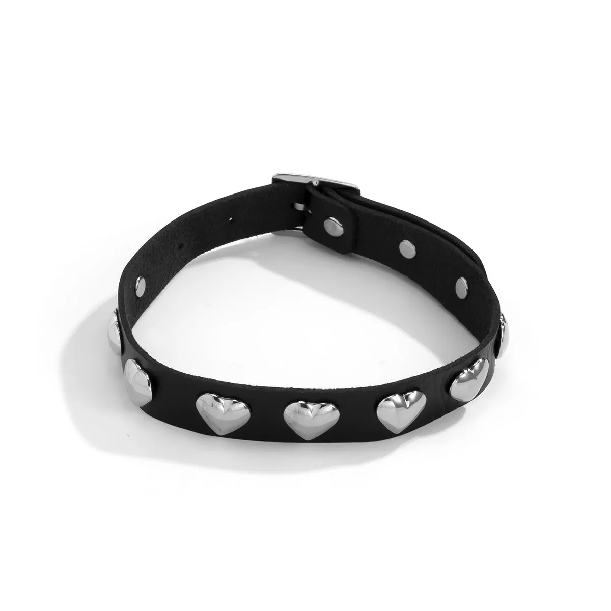 Black Polystyrene & Silver-Plated Heart Station Choker Necklace