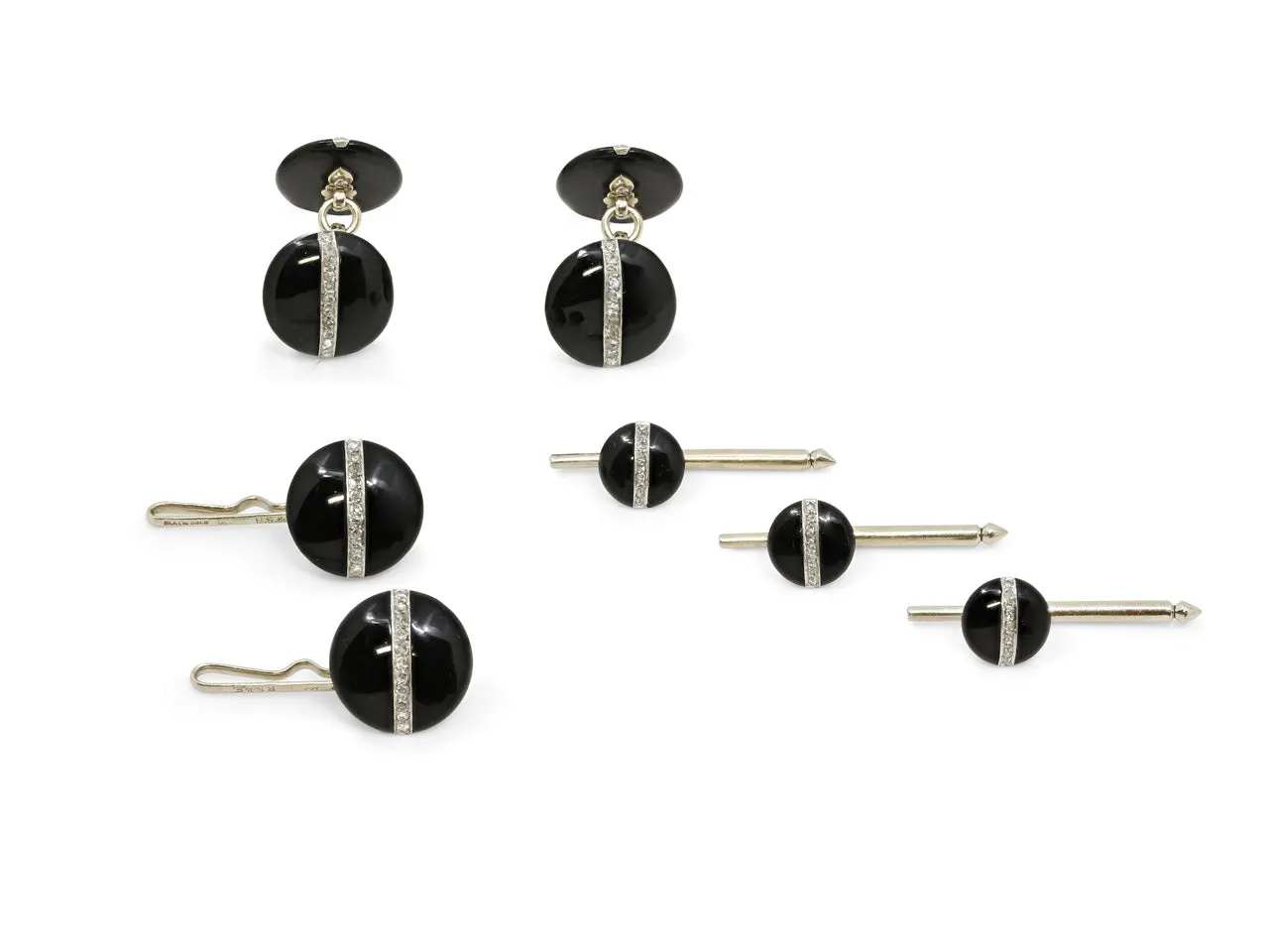 Black Starr & Frost Art Deco Onyx and Diamond Dress Set in Platinum