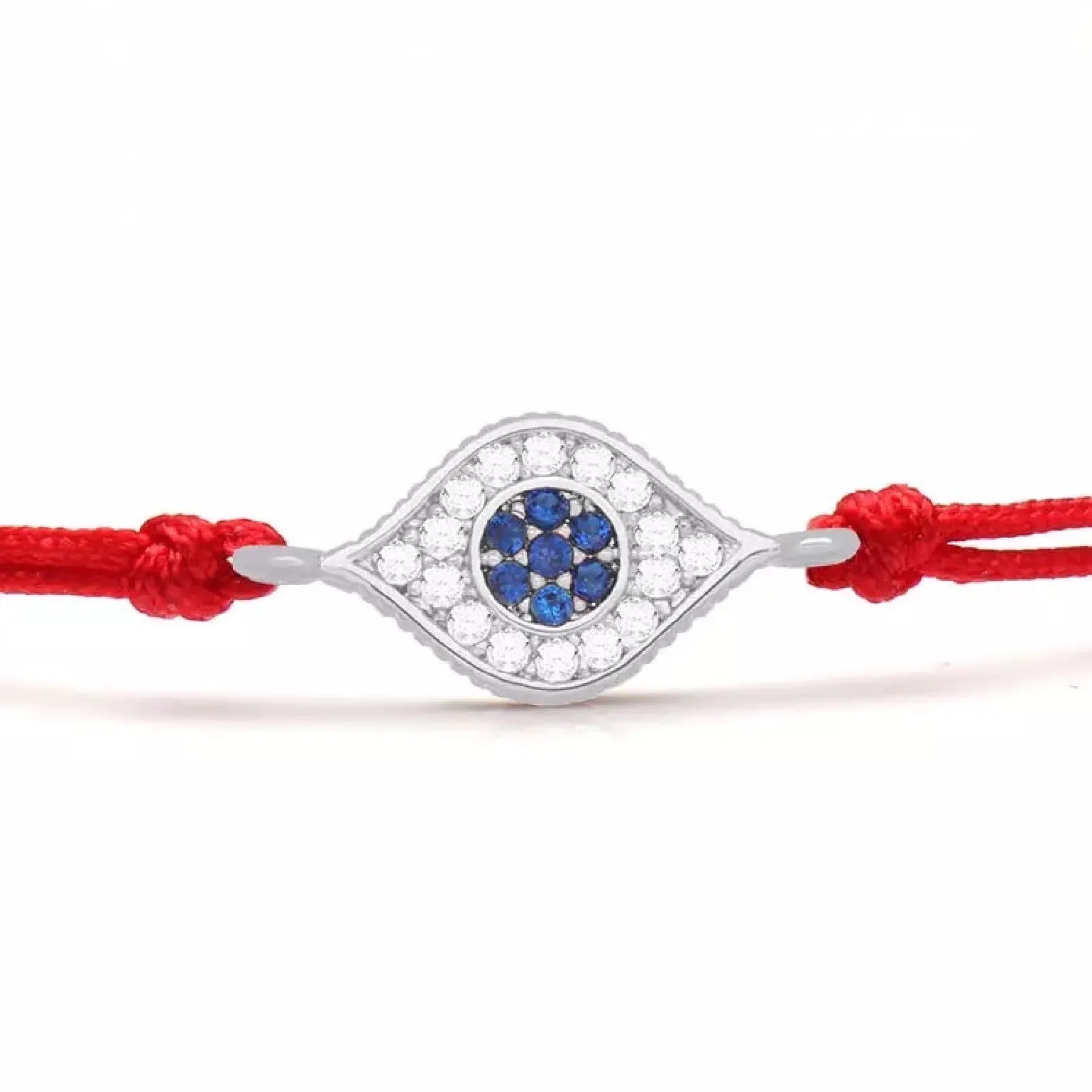 Blue CZ Stones Silver Evil Eye Charm Red String Protection Bracelet