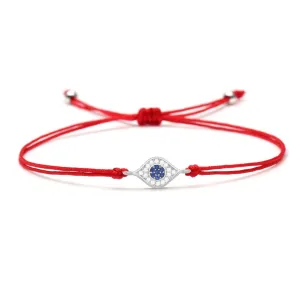 Blue CZ Stones Silver Evil Eye Charm Red String Protection Bracelet