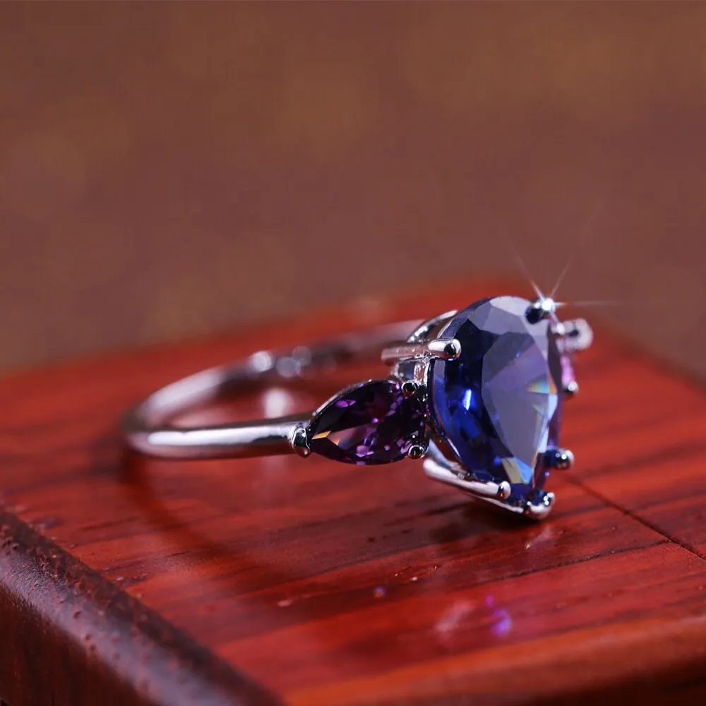 Blue Diamond Ring | Blue Diamond Engagement Rings | Sapphire Blue Diamond Ring | Pear Shape Ring | Pear Engagement Ring | Teardrop Ring