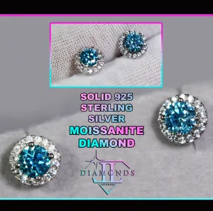 Blue Moissanite Diamond Ear Studs | Moissanite Ear Studs | Aquamarine Blue Moissanite Earrings