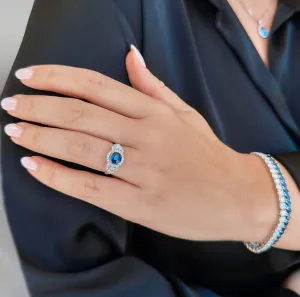 Blue Sapphire Oval Trilogy Ring