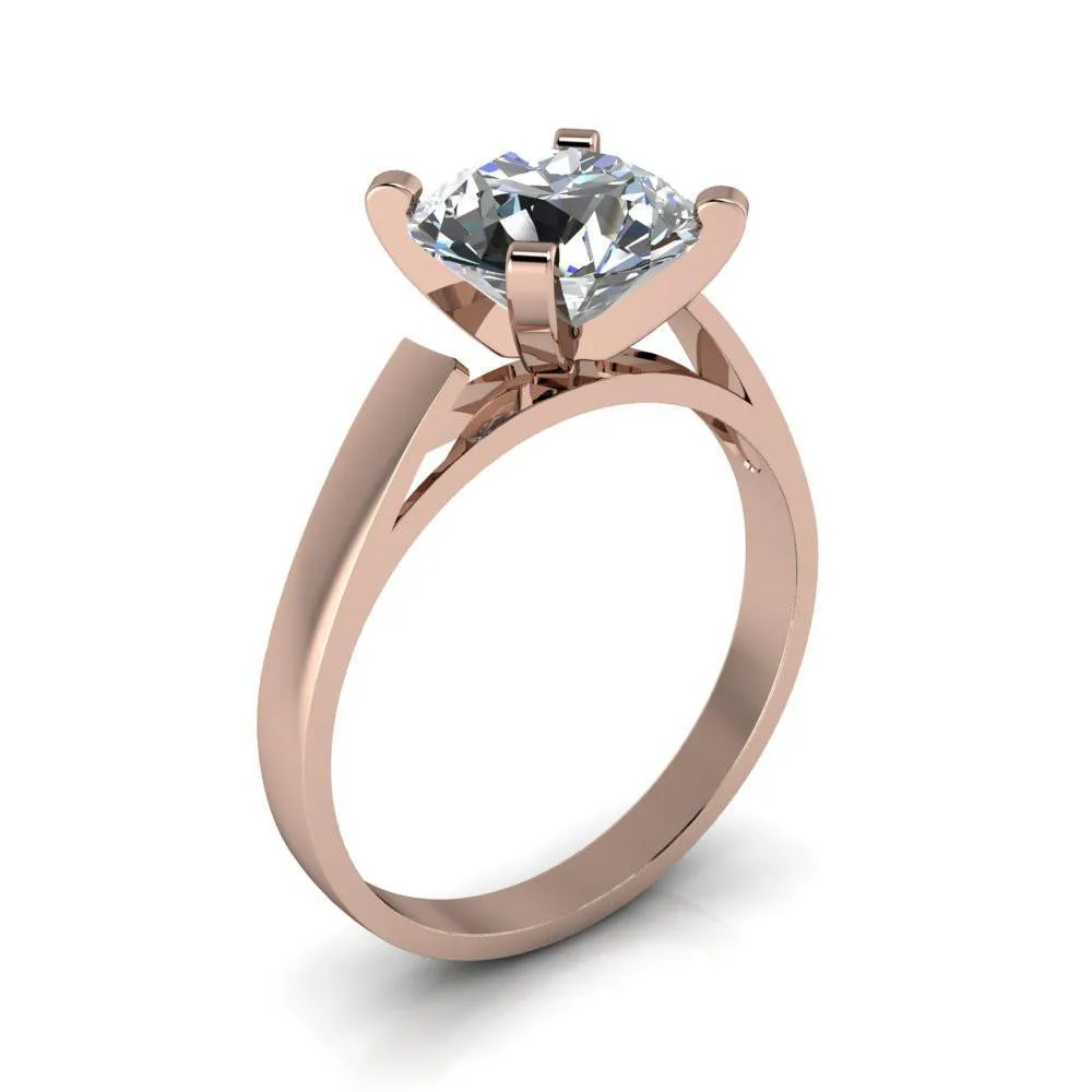 Brenna Round Center Stone 4 V Prong Cathedral Flat Edge Solitaire Ring