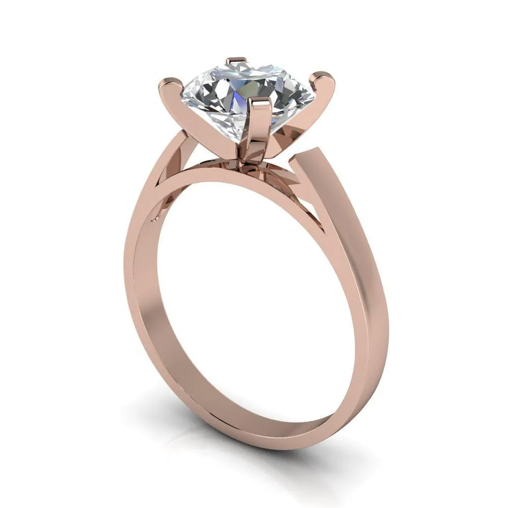 Brenna Round Center Stone 4 V Prong Cathedral Flat Edge Solitaire Ring