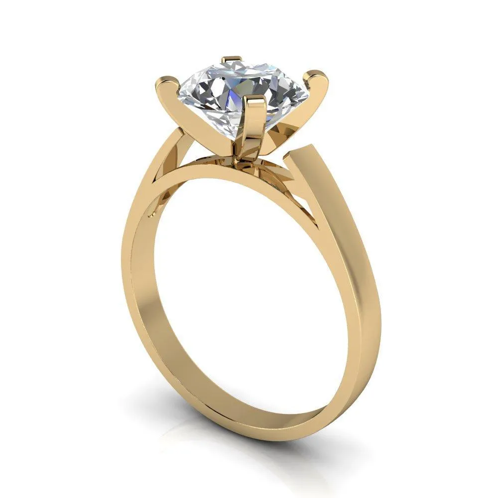 Brenna Round Center Stone 4 V Prong Cathedral Flat Edge Solitaire Ring
