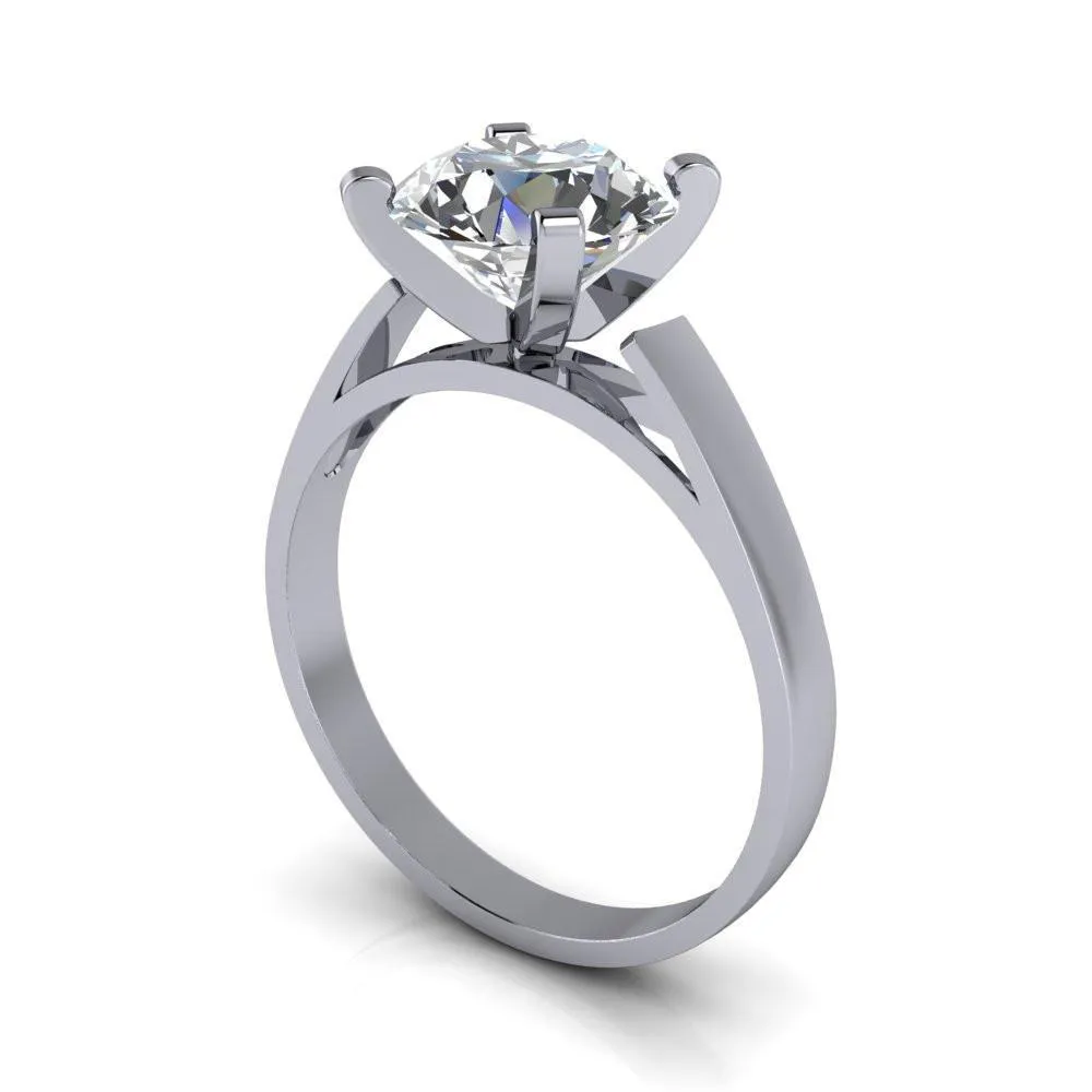 Brenna Round Center Stone 4 V Prong Cathedral Flat Edge Solitaire Ring