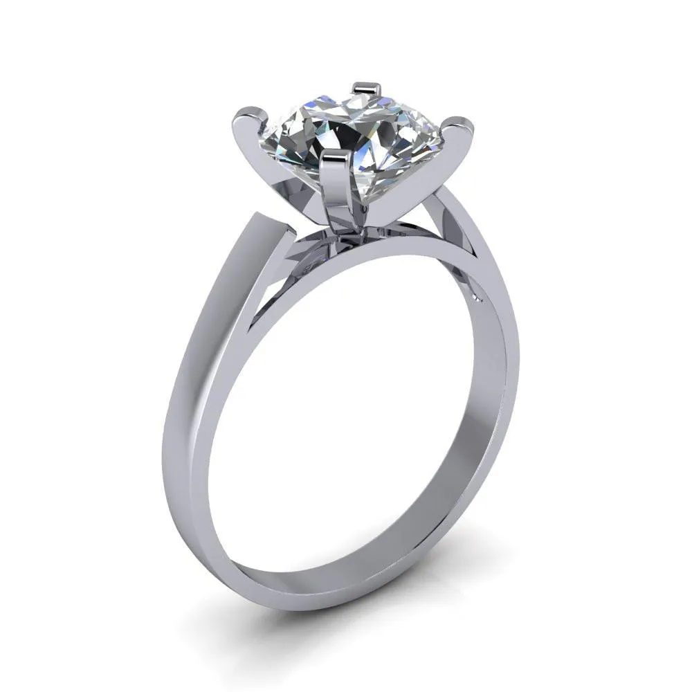 Brenna Round Center Stone 4 V Prong Cathedral Flat Edge Solitaire Ring