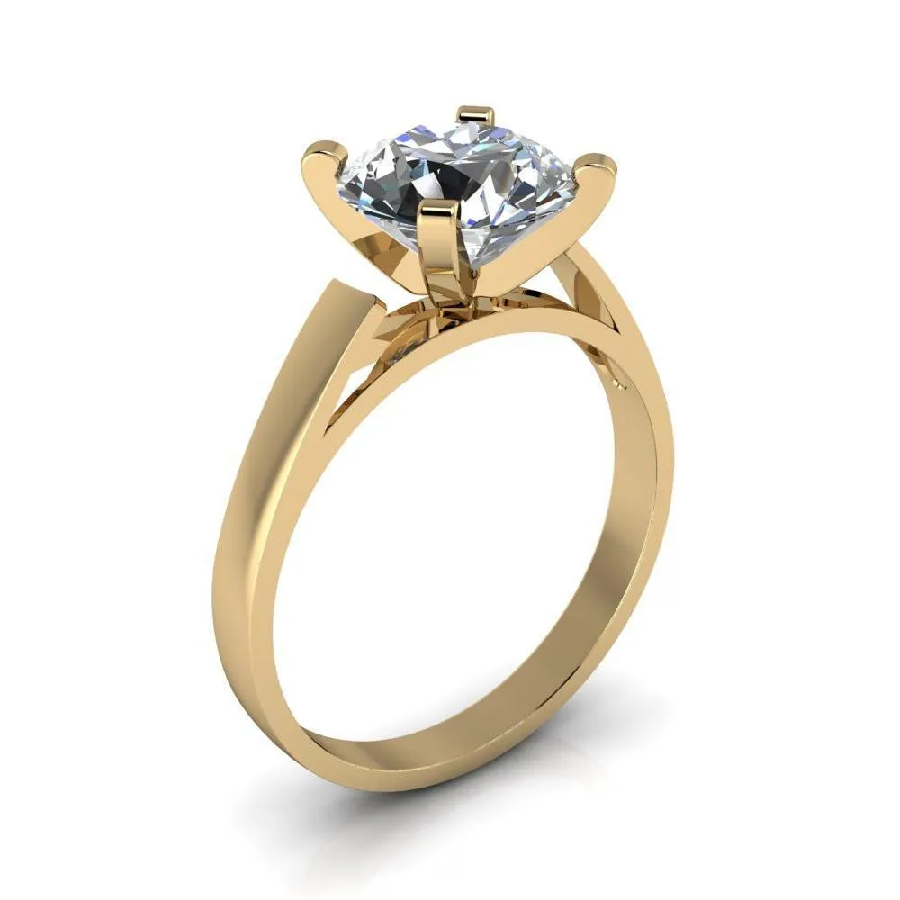 Brenna Round Center Stone 4 V Prong Cathedral Flat Edge Solitaire Ring