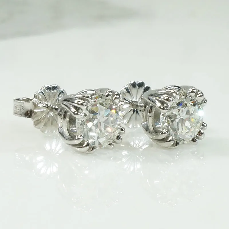 Brilliant Vintage Diamond Platinum Studs 1.49tcw