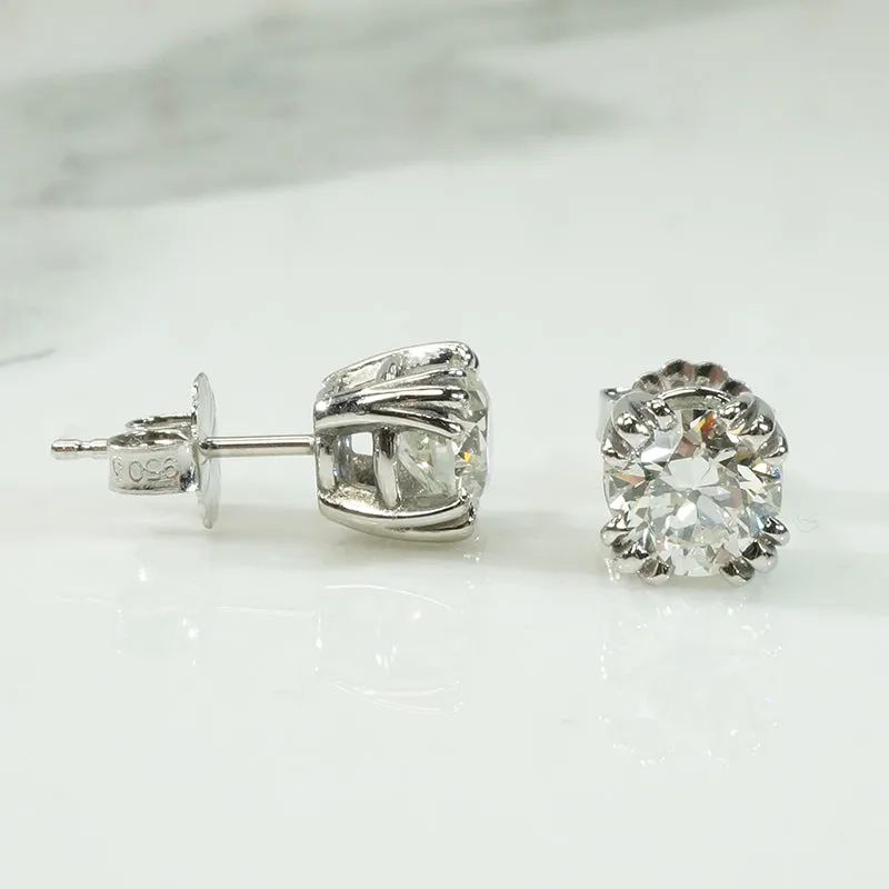 Brilliant Vintage Diamond Platinum Studs 1.49tcw