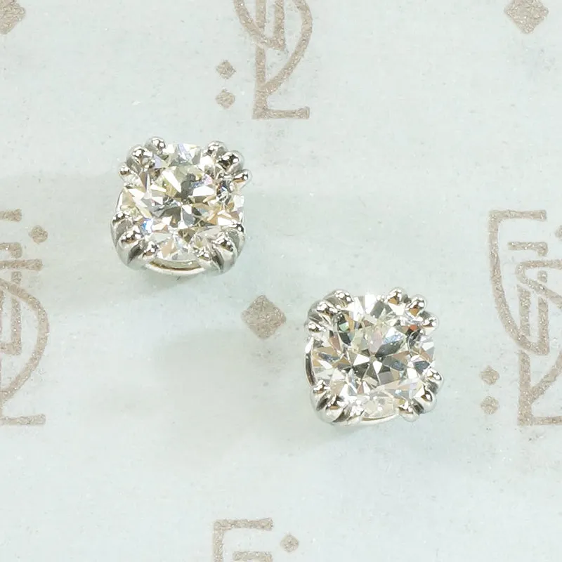 Brilliant Vintage Diamond Platinum Studs 1.49tcw