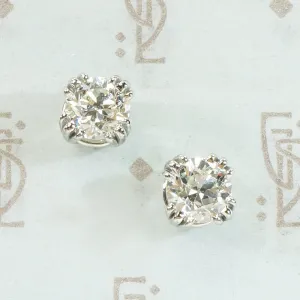 Brilliant Vintage Diamond Platinum Studs 1.49tcw