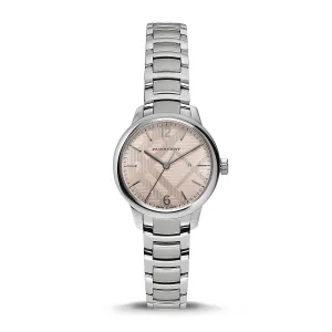 Burberry Silver Stainless Steel Pink Dial Quartz Watch for Ladies - BU10111