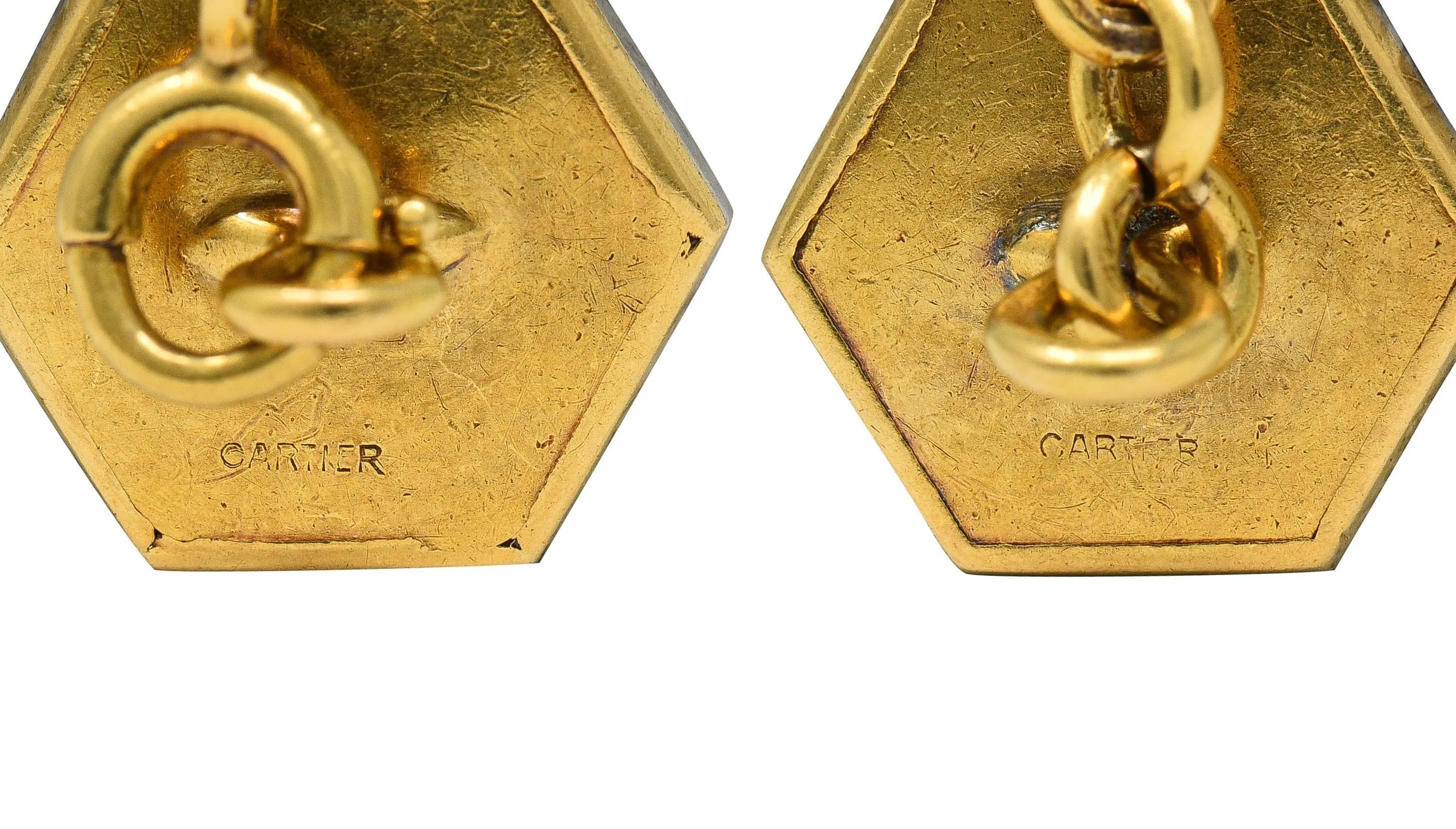 Cartier French Edwardian Diamond Linen Platinum 18 Karat Yellow Gold Antique Hexagon Cufflink Dress Set