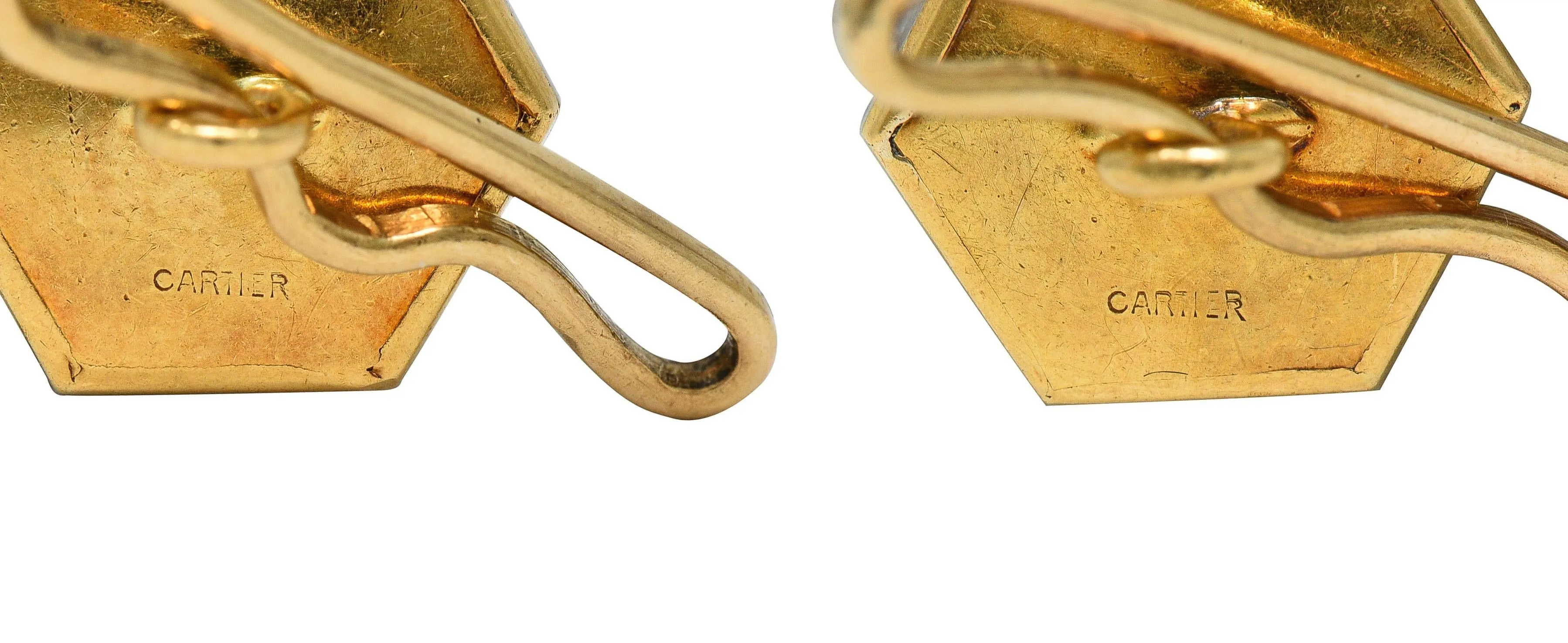 Cartier French Edwardian Diamond Linen Platinum 18 Karat Yellow Gold Antique Hexagon Cufflink Dress Set