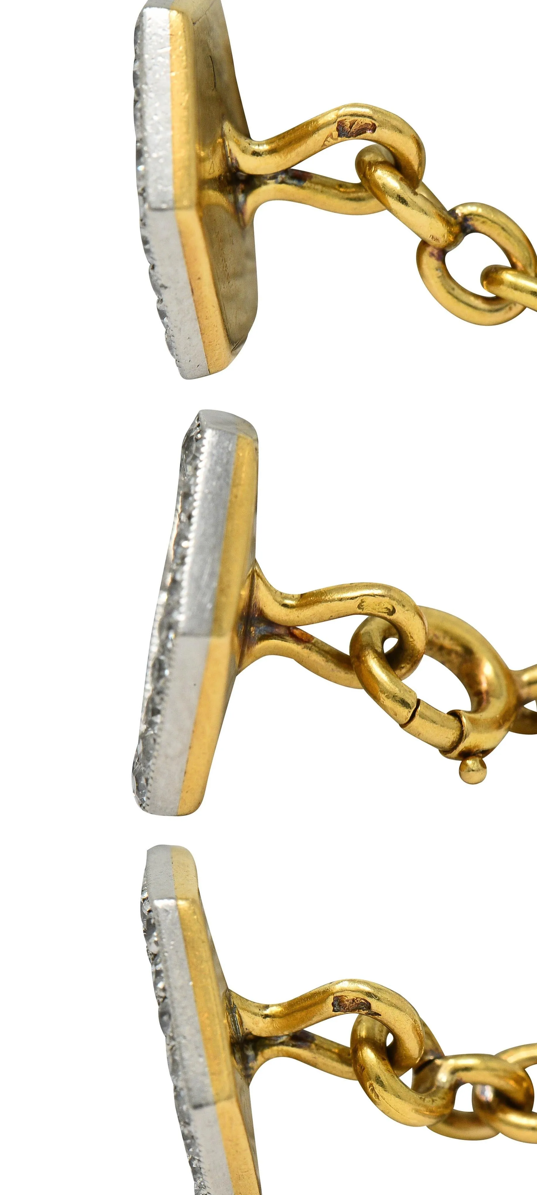 Cartier French Edwardian Diamond Linen Platinum 18 Karat Yellow Gold Antique Hexagon Cufflink Dress Set