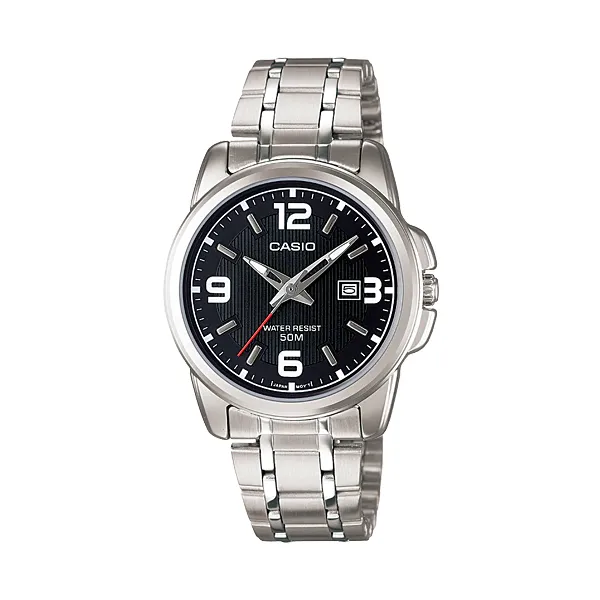 Casio Silver Stainless Steel Black Dial Quartz Watch for Ladies - LTP-1314D-1AVDF