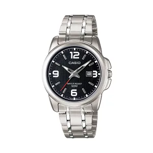 Casio Silver Stainless Steel Black Dial Quartz Watch for Ladies - LTP-1314D-1AVDF