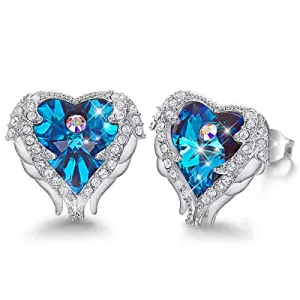 CDE Angel Wing Earrings Women Silver Plated Studs Ear Ring Crystal Heart Ocean Mothers Day Jewelry Gift for Mom