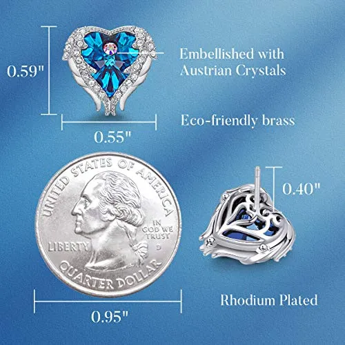 CDE Angel Wing Earrings Women Silver Plated Studs Ear Ring Crystal Heart Ocean Mothers Day Jewelry Gift for Mom