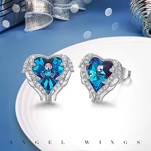 CDE Angel Wing Earrings Women Silver Plated Studs Ear Ring Crystal Heart Ocean Mothers Day Jewelry Gift for Mom