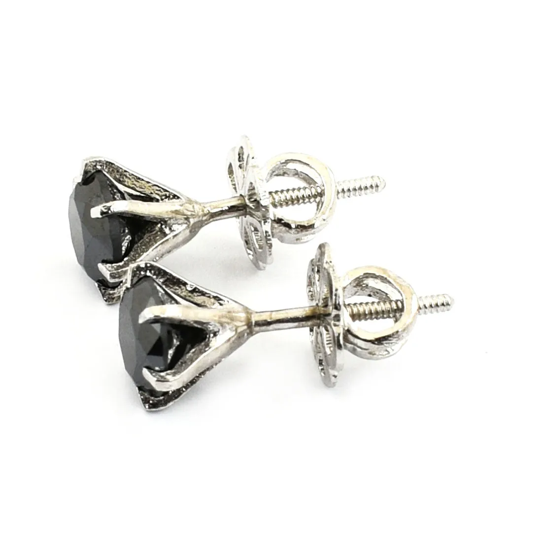 Certified 3 Ct Round Brilliant Cut Black Diamond Solitaire Studs, Amazing Collection with Great Shine