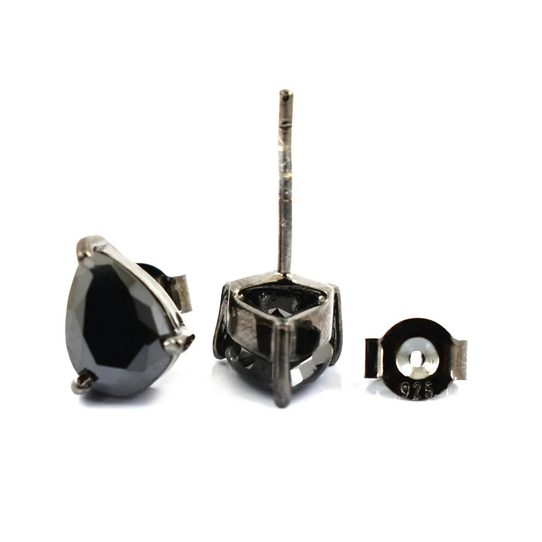 Certified 4 Carat Pear Shape Black Diamond Solitaire Studs in 3 Prong Setting, Anniversary Gift