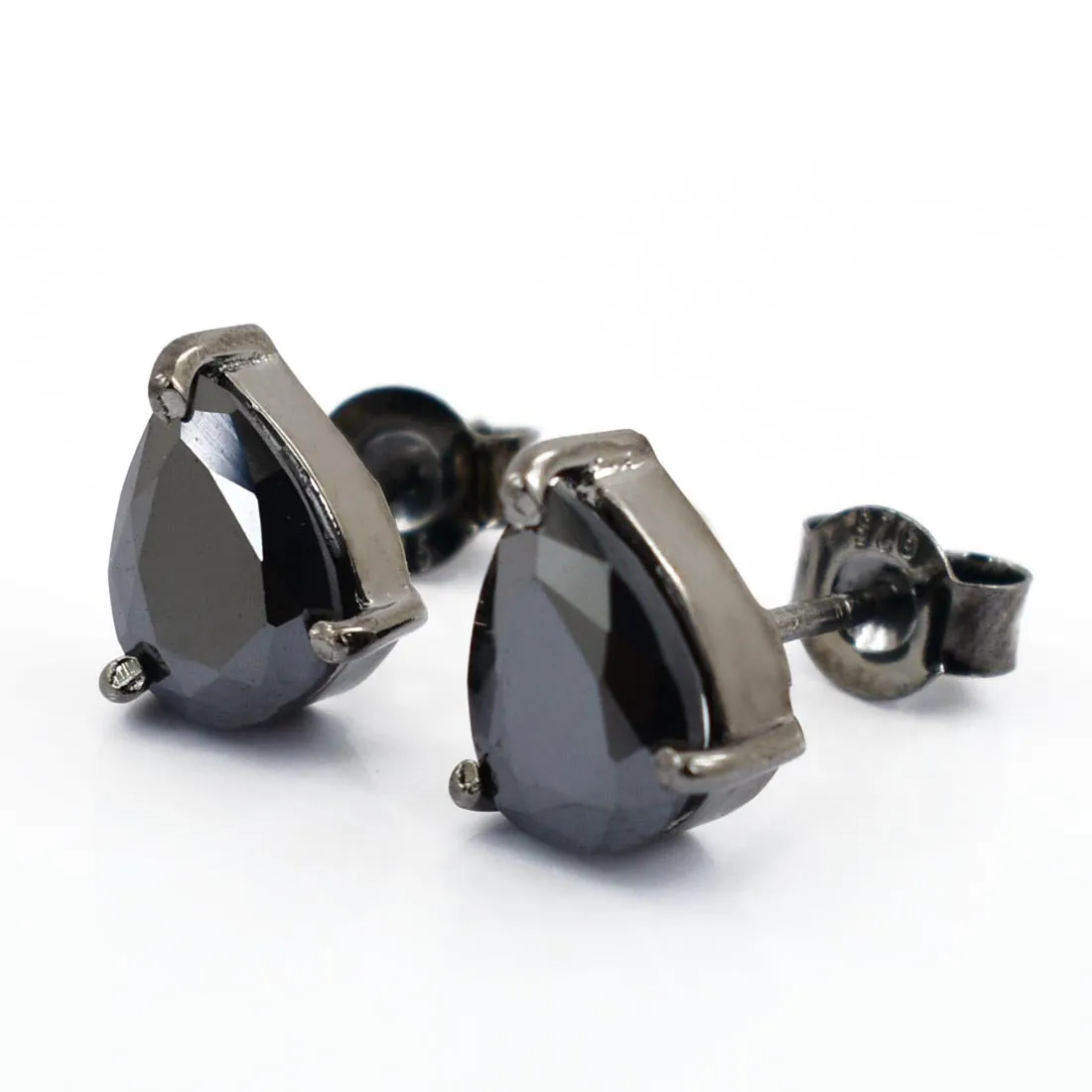Certified 4 Carat Pear Shape Black Diamond Solitaire Studs in 3 Prong Setting, Anniversary Gift