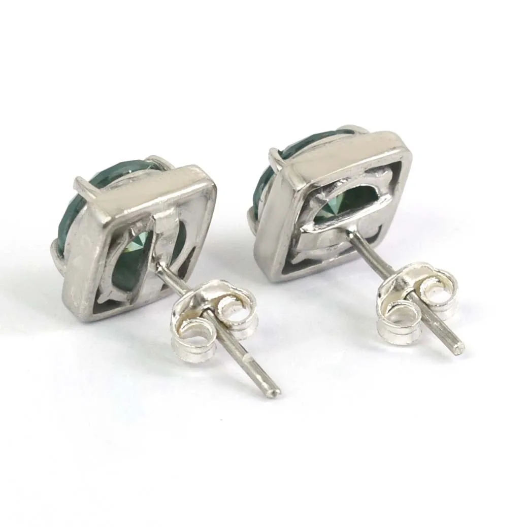 Certified Blue Diamond Stud Earrings in White Gold Finish! Great Brilliance & Luster, 4.00 Ct Certified