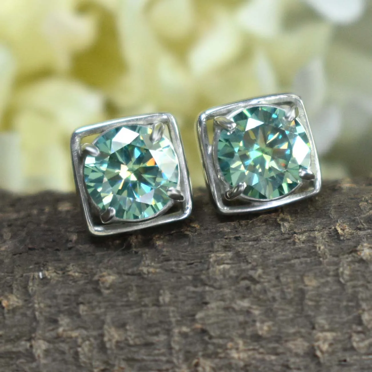 Certified Blue Diamond Stud Earrings in White Gold Finish! Great Brilliance & Luster, 4.00 Ct Certified