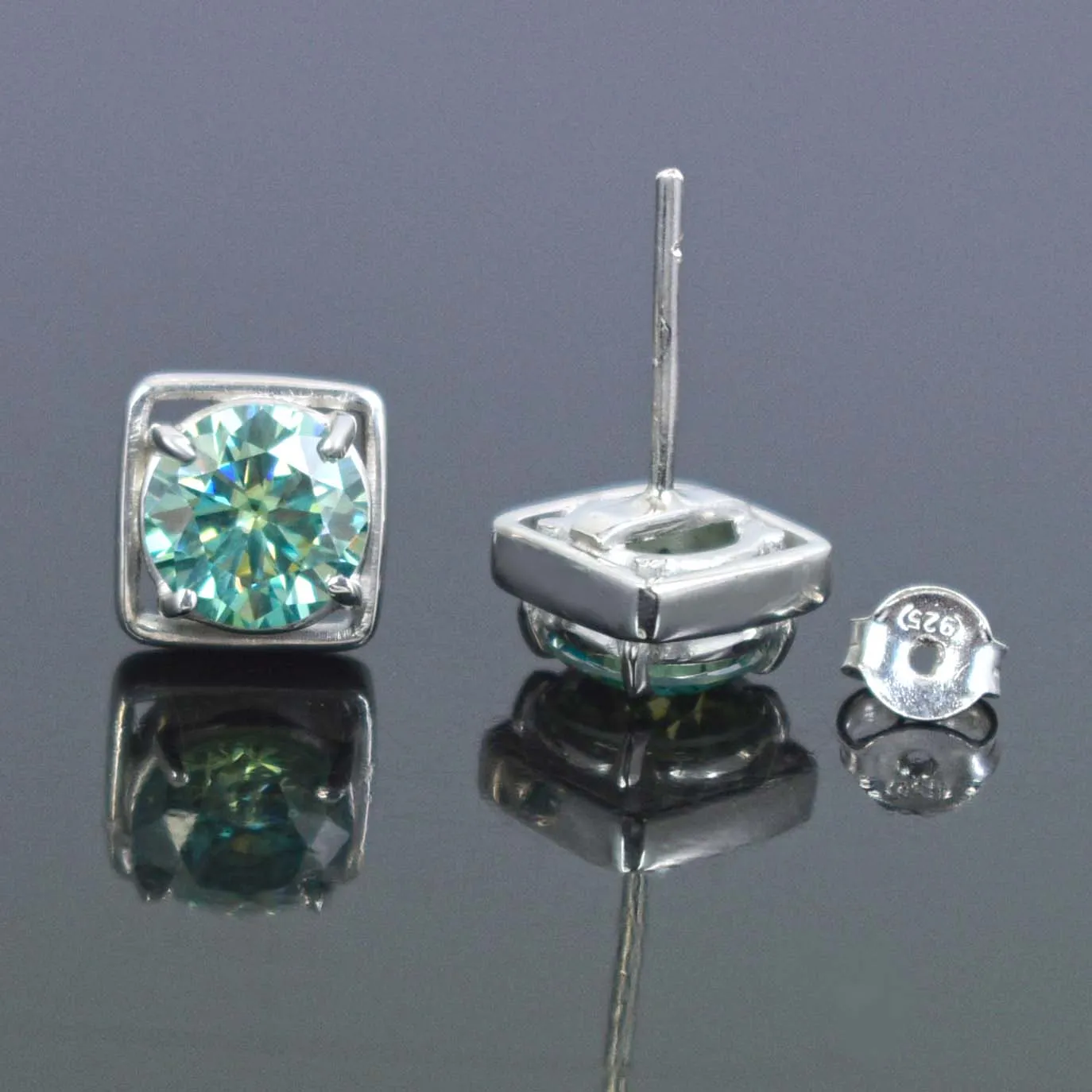 Certified Blue Diamond Stud Earrings in White Gold Finish! Great Brilliance & Luster, 4.00 Ct Certified