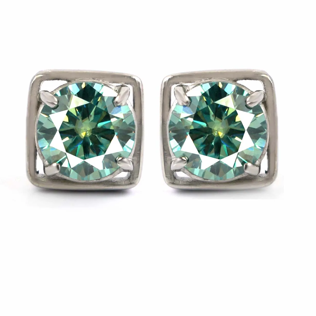 Certified Blue Diamond Stud Earrings in White Gold Finish! Great Brilliance & Luster, 4.00 Ct Certified