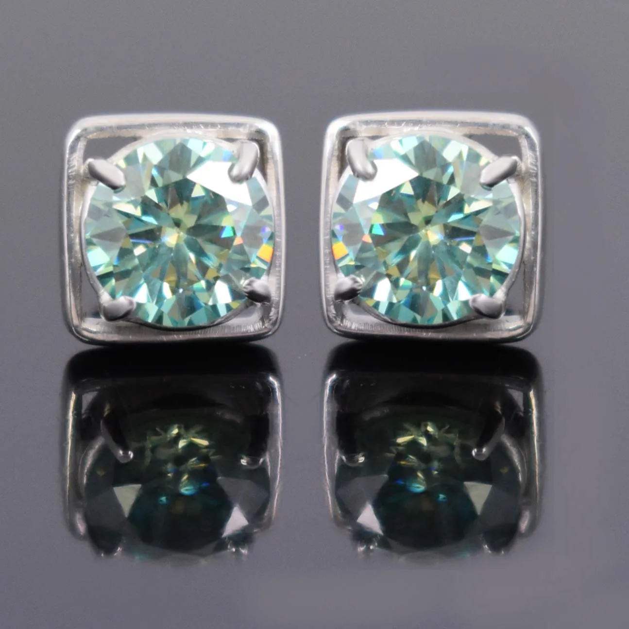 Certified Blue Diamond Stud Earrings in White Gold Finish! Great Brilliance & Luster, 4.00 Ct Certified