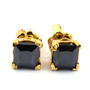 Certified Princess Cut Black Diamond Solitaire Studs in Sterling Silver, Great Sparkle & Luster