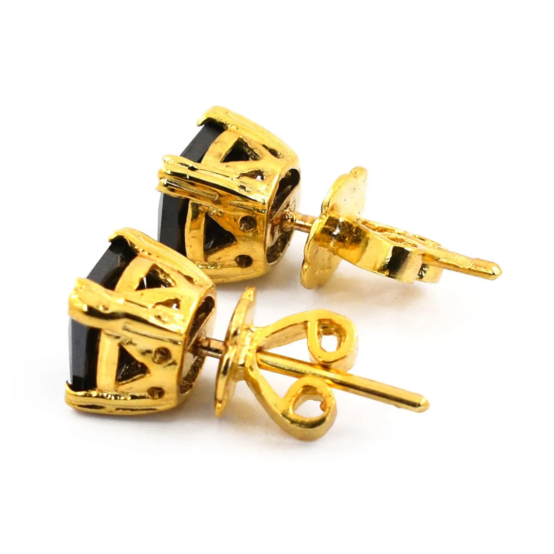 Certified Princess Cut Black Diamond Solitaire Studs in Sterling Silver, Great Sparkle & Luster