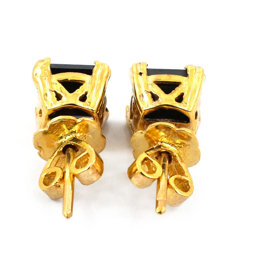 Certified Princess Cut Black Diamond Solitaire Studs in Sterling Silver, Great Sparkle & Luster