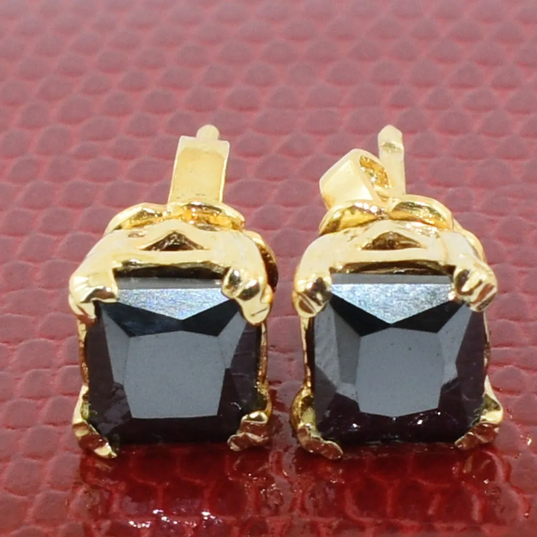 Certified Princess Cut Black Diamond Solitaire Studs in Sterling Silver, Great Sparkle & Luster