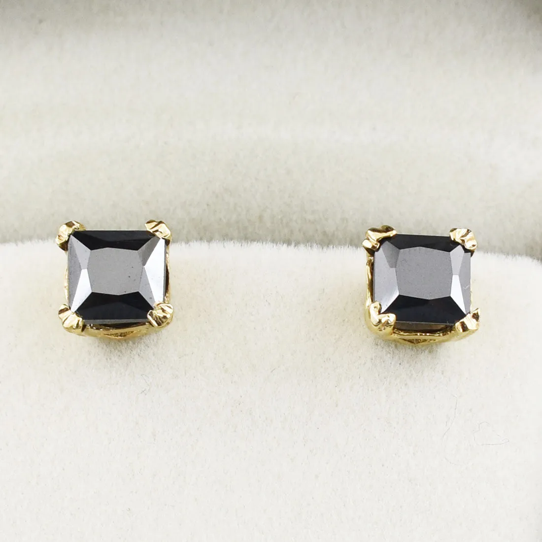Certified Princess Cut Black Diamond Solitaire Studs in Sterling Silver, Great Sparkle & Luster