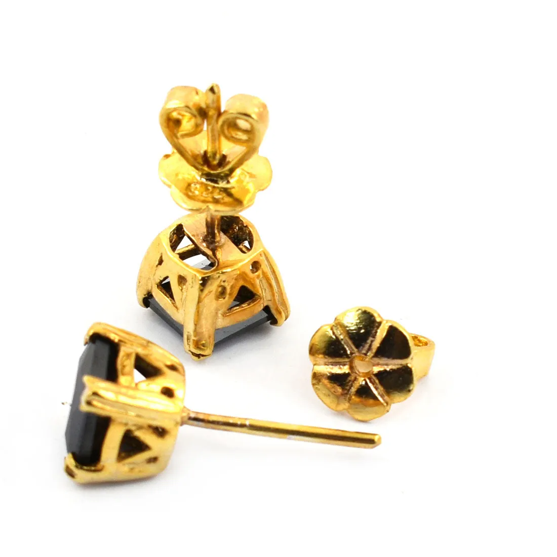 Certified Princess Cut Black Diamond Solitaire Studs in Sterling Silver, Great Sparkle & Luster